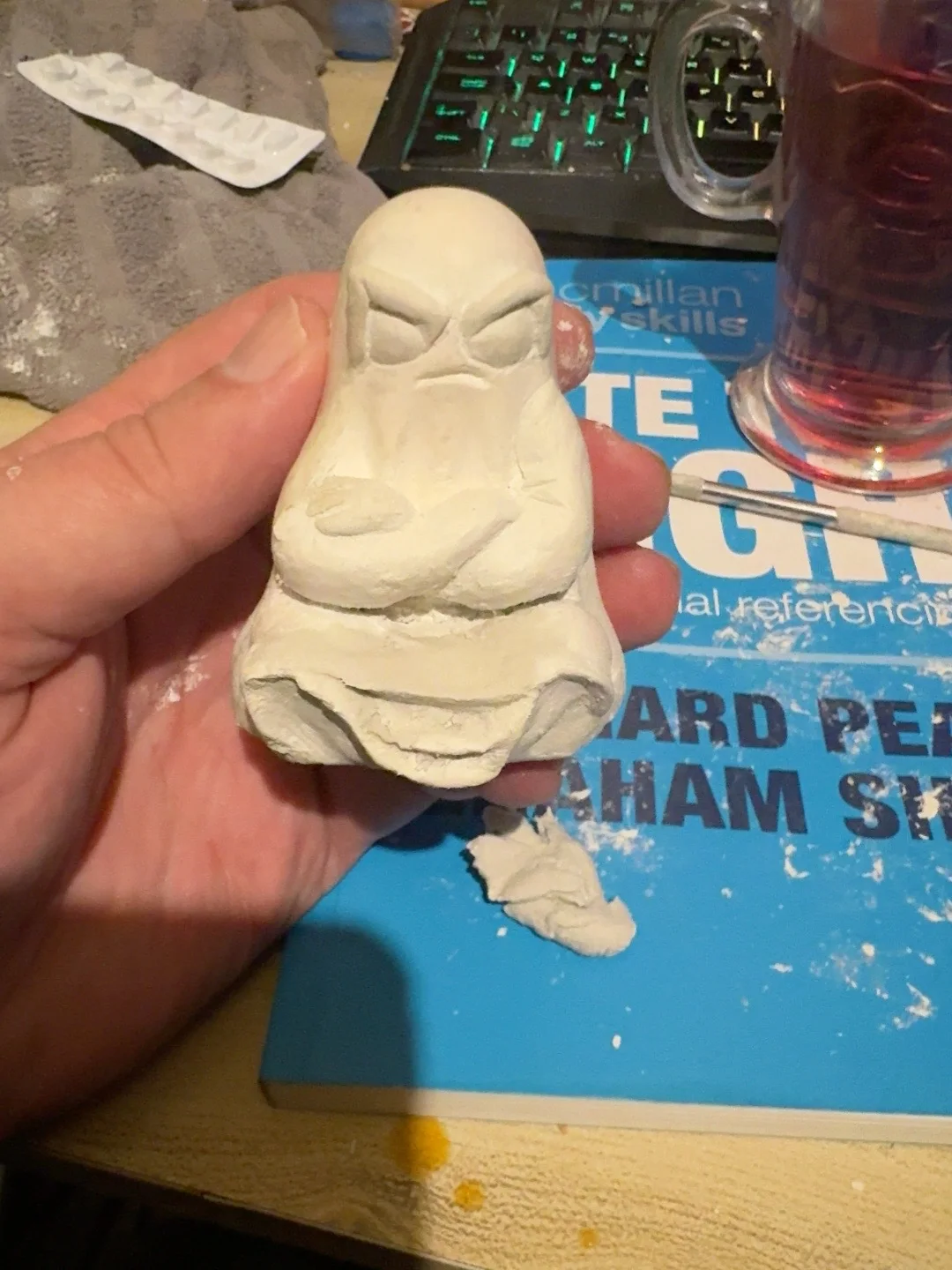 Original Mardy Ghost character being sculpted by hand