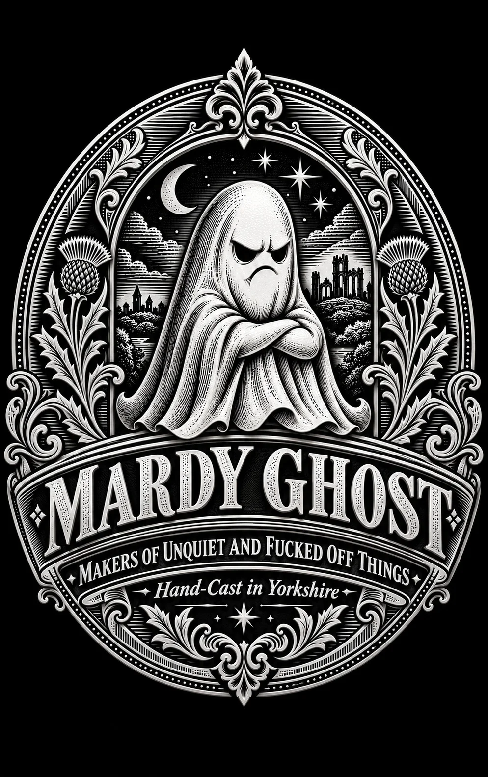 Mardy Ghost engraved-style Yorkshire crest
